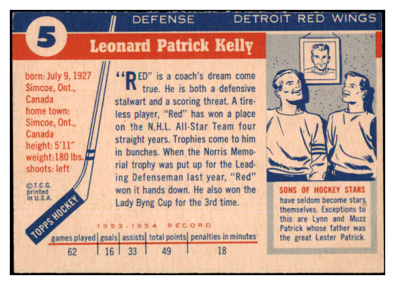 1954 Topps Hockey #005 Red Kelly Red Wings VG-EX 486638