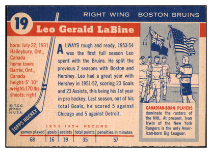 1954 Topps Hockey #019 Leo Labine Bruins EX-MT 486652