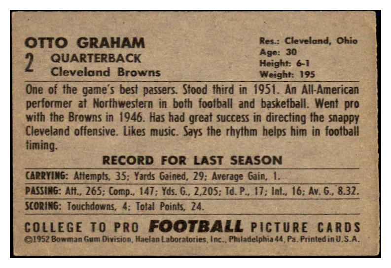 1952 Bowman Large Football #002 Otto Graham Browns EX 486716