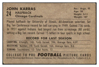 1952 Bowman Large Football #024 John Karras Cardinals VG 486731