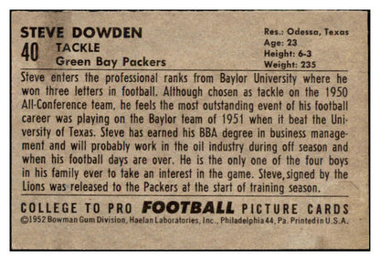 1952 Bowman Large Football #040 Steve Dowden Packers EX-MT 486748