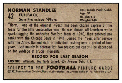 1952 Bowman Large Football #042 Norm Standlee 49ers NR-MT 486750