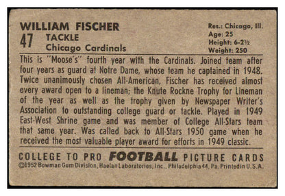 1952 Bowman Large Football #047 William Fischer Cardinals VG-EX 486754