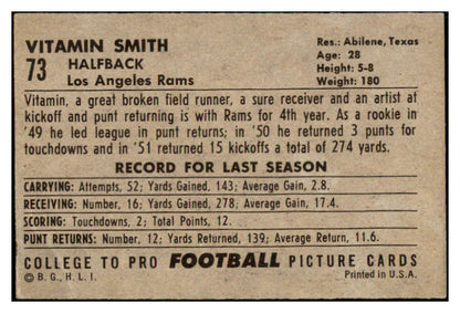 1952 Bowman Large Football #073 Vitamin Smith Rams VG-EX 486774