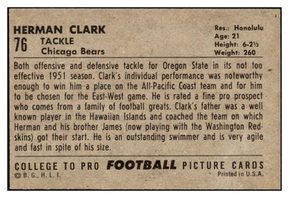 1952 Bowman Large Football #076 Herman Clark Bears EX-MT 486776