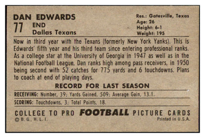 1952 Bowman Large Football #077 Dan Edwards Texans EX-MT 486777