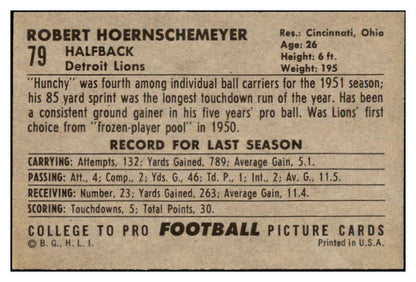 1952 Bowman Large Football #079 Bob Hoernschemeyer Lions EX-MT 486779