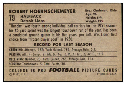1952 Bowman Large Football #079 Bob Hoernschemeyer Lions EX 486780