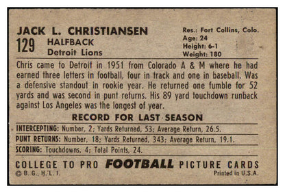 1952 Bowman Large Football #129 Jack Christiansen Lions VG-EX 486835