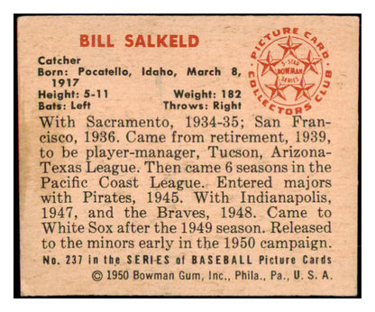 1950 Bowman Baseball #237 Bill Salkeld White Sox EX-MT 487084