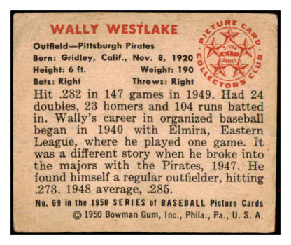 1950 Bowman Baseball #069 Wally Westlake Pirates VG 487166