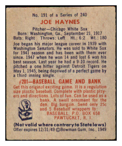 1949 Bowman Baseball #191 Joe Haynes White Sox EX-MT 487641