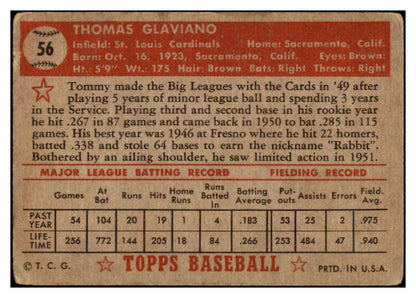 1952 Topps Baseball #056 Tommy Glaviano Cardinals GD-VG Red 487994