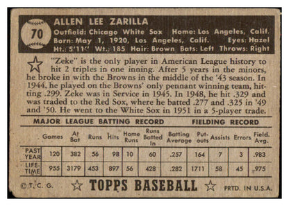 1952 Topps Baseball #070 Al Zarilla White Sox Good Black 488024
