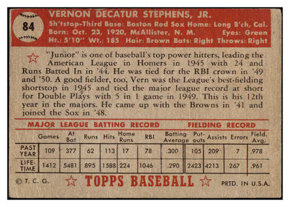 1952 Topps Baseball #084 Vern Stephens Red Sox GD-VG 488062