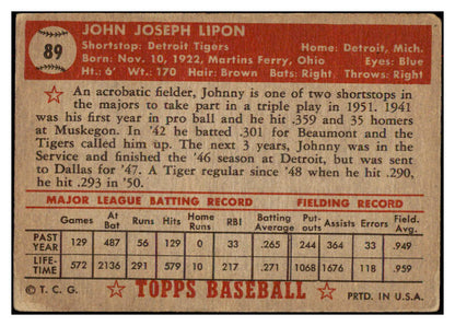 1952 Topps Baseball #089 Johnny Lipon Tigers VG 488074