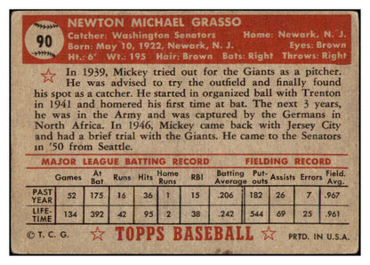 1952 Topps Baseball #090 Mickey Grasso Senators VG 488075