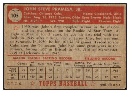 1952 Topps Baseball #105 John Pramesa Cubs VG 488110
