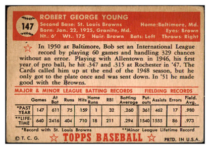 1952 Topps Baseball #147 Bobby Young Browns VG 488207