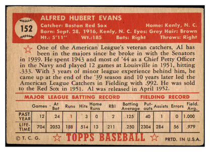 1952 Topps Baseball #152 Al Evans Red Sox VG-EX 488218