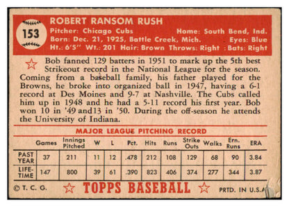 1952 Topps Baseball #153 Bob Rush Cubs VG-EX 488220