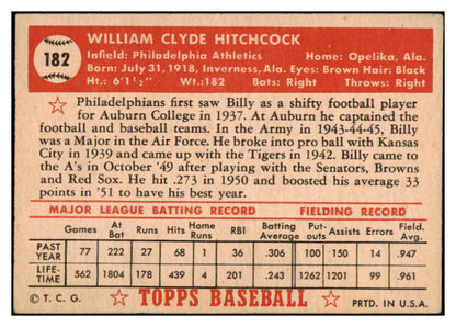 1952 Topps Baseball #182 Billy Hitchcock A's EX 488285