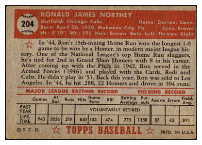 1952 Topps Baseball #204 Ron Northey Cubs VG 488339