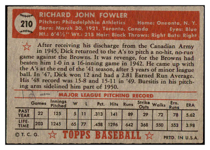 1952 Topps Baseball #210 Dick Fowler A's GD-VG 488355