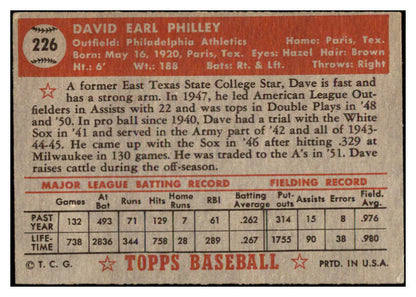 1952 Topps Baseball #226 Dave Philley A's VG-EX 488389