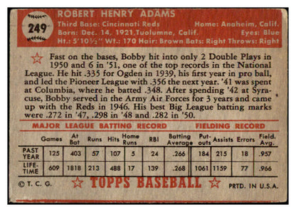 1952 Topps Baseball #249 Bobby Adams Reds VG 488427