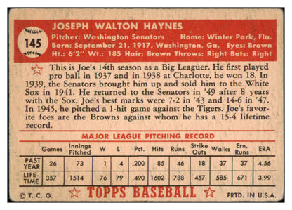 1952 Topps Baseball #145 Joe Haynes Senators Good 489390