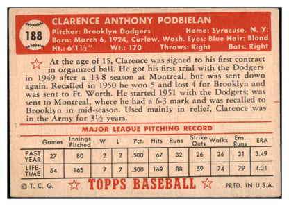 1952 Topps Baseball #188 Bud Podbielan Dodgers VG-EX 489431