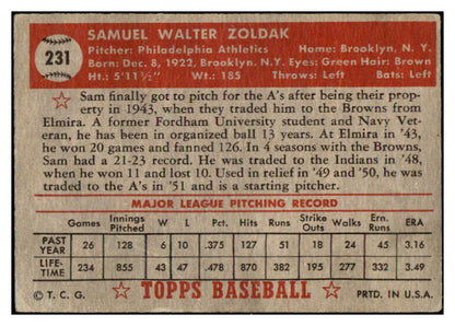 1952 Topps Baseball #231 Sam Zoldak A's GD-VG 489468