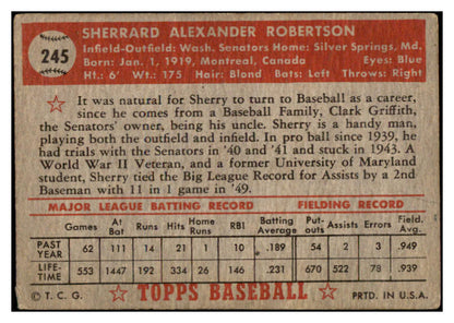 1952 Topps Baseball #245 Sherry Robertson Senators VG 489480