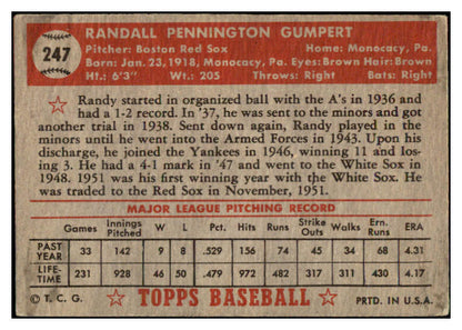 1952 Topps Baseball #247 Randy Gumpert Red Sox VG 489481