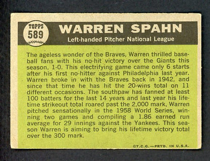 1961 Topps Baseball #589 Warren Spahn A.S. Braves VG 489712