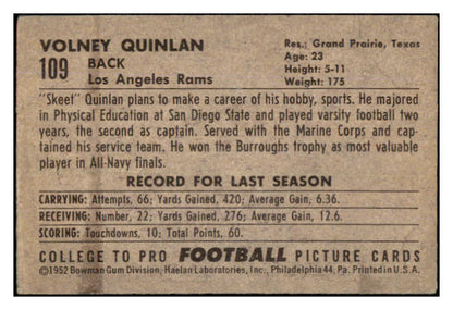 1952 Bowman Small Football #109 Volney Quinlan Rams EX+ 489820