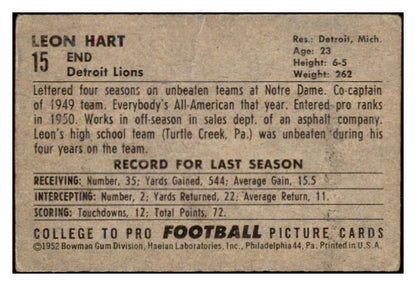 1952 Bowman Small Football #015 Leon Hart Lions GD-VG 489874