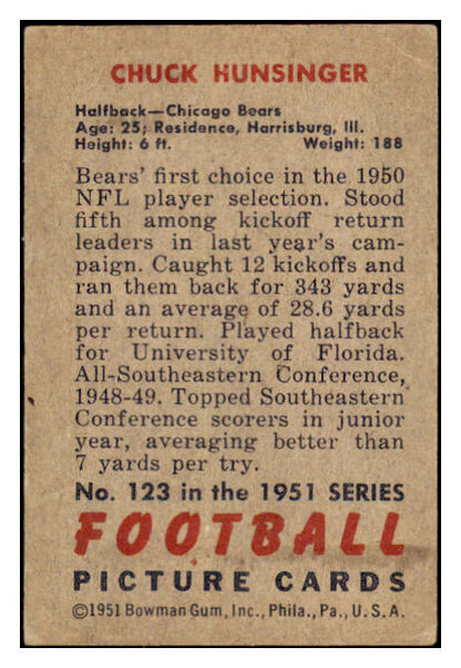 1951 Bowman Football #123 Chuck Hunsinger Bears VG-EX 489890