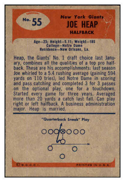 1955 Bowman Football #055 Joe Heap Giants NR-MT 490065