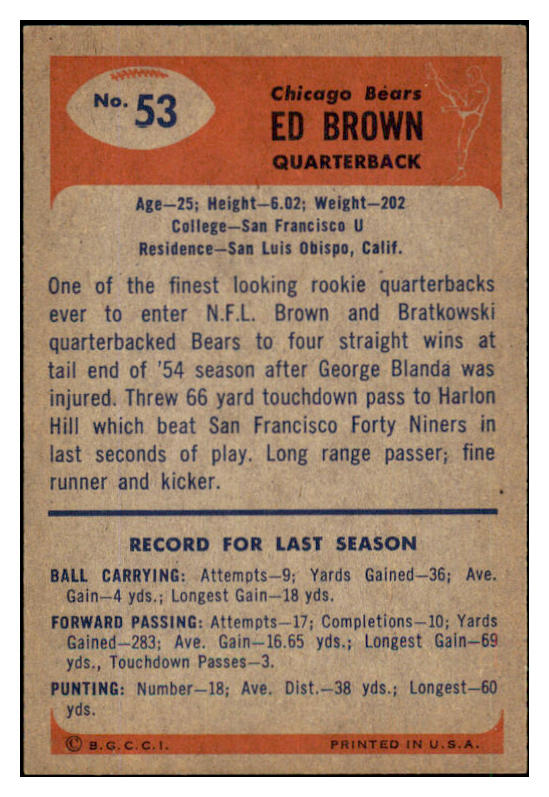 1955 Bowman Football #053 Ed Brown Bears NR-MT 490069