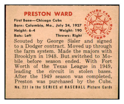 1950 Bowman Baseball #231 Preston Ward Cubs NR-MT No Copyright 490155