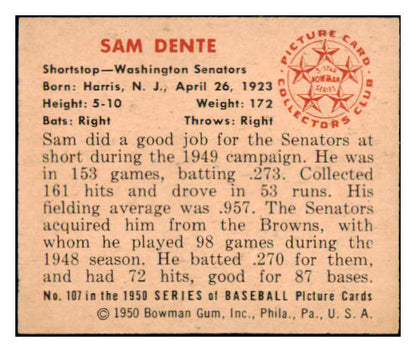 1950 Bowman Baseball #107 Sam Dente Senators NR-MT 490203