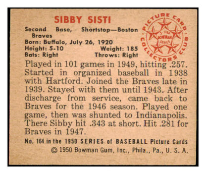 1950 Bowman Baseball #164 Sibby Sisti Braves EX-MT 490269
