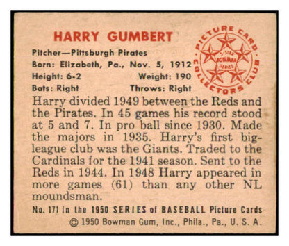 1950 Bowman Baseball #171 Harry Gumbert Pirates EX-MT 490270