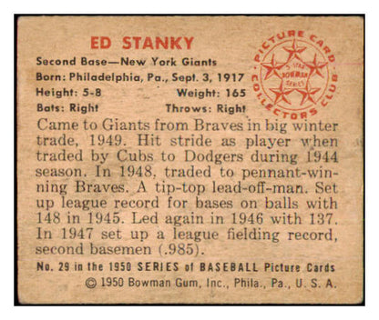 1950 Bowman Baseball #029 Eddie Stanky Giants EX 490295