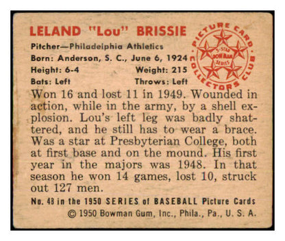 1950 Bowman Baseball #048 Lou Brissie A's VG-EX 490328