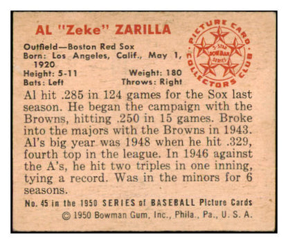 1950 Bowman Baseball #045 Al Zarilla Red Sox EX-MT 490356