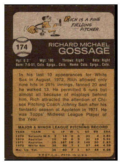 1973 Topps Baseball #174 Goose Gossage White Sox EX 490555
