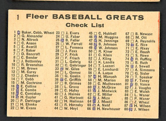 1961 Fleer Baseball #001 Ty Cobb Frank Baker Zach Wheat EX marked 490628